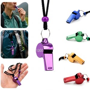 Stainless Steel Loud Sports Safety Whistle with Lanyard