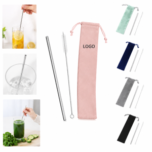 Reusable Stainless Steel Straw Set with Carrying Bag